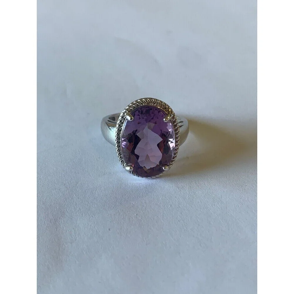 7.7 ct Genuine Purple Amethyst Ring Size‎ 7 Rhodium Plated .925 Sterling Silver